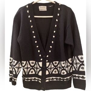 VINTAGE Jantzen black embroidered by hand woman’s cardigan sequins accent M/L